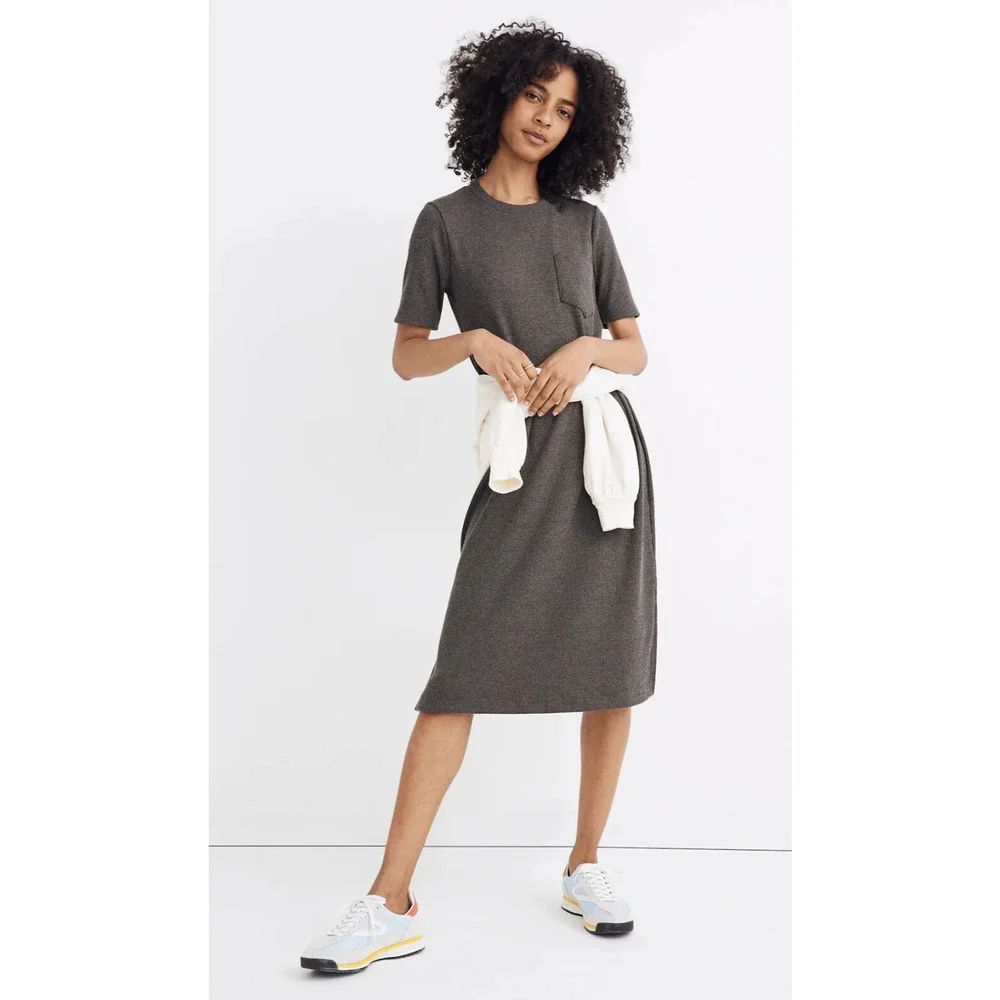 Madewell Ribbed Pocket Tee Midi Dress Short Sleeve Gray AB300 Womens Size Medium - Picture 1 of 15